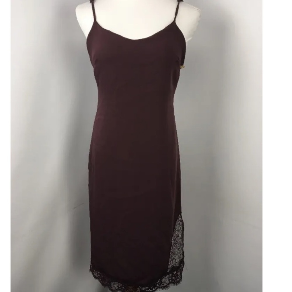 Leith Slip Dress with Lace- Burgundy/Maroon - Size: M